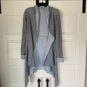 cut loose Heather Gray/Blue Hooded Draped Open-Front Cardigan